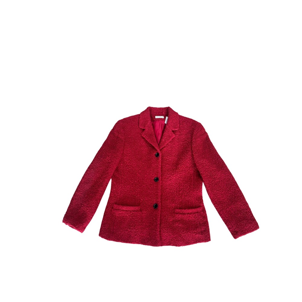 Ann Taylor Red‎ Boucle Blazer Jacket Women's Size 12 Wool Blend Buttons Pockets